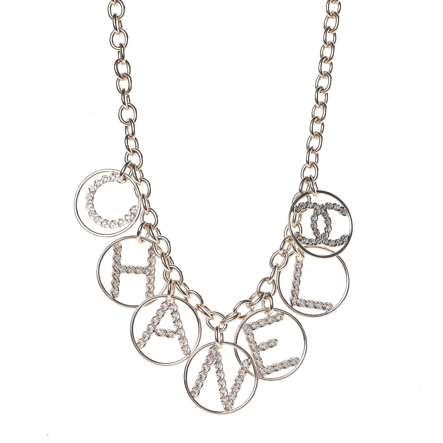 Chanel Metal Strass Crystal Logo Necklace Gold 1 of 6