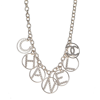 Chanel Metal Strass Crystal Logo Necklace Gold 1 of 6
