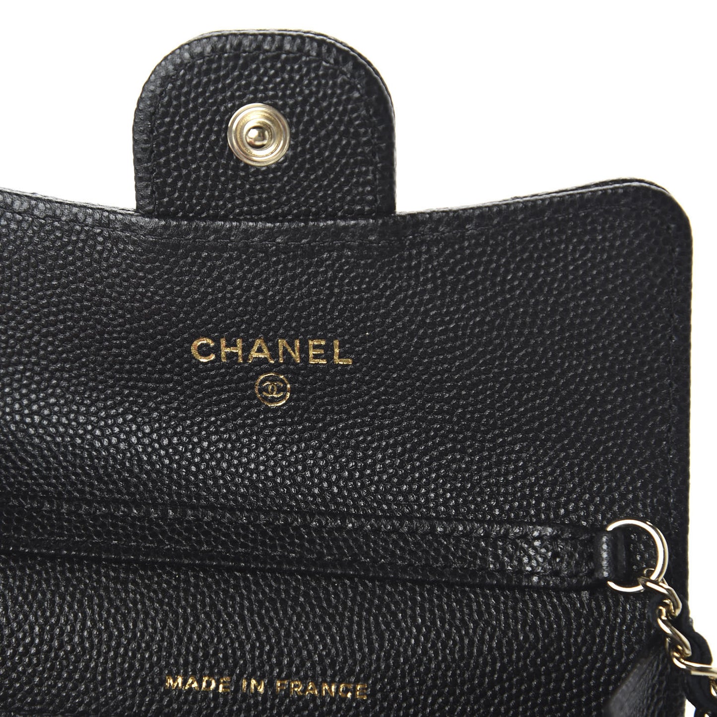 Caviar Quilted Flap Card Holder On Chain Black