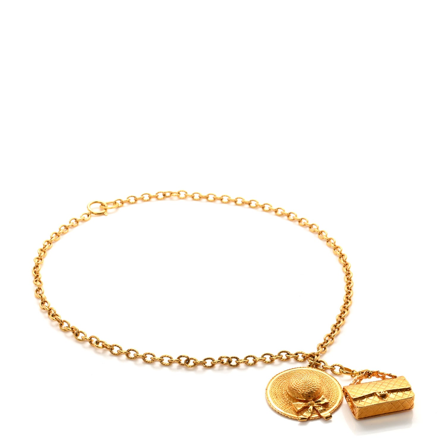 Chanel Metal Chain Flap Bag Hat Charm Belt Gold 1 of 4