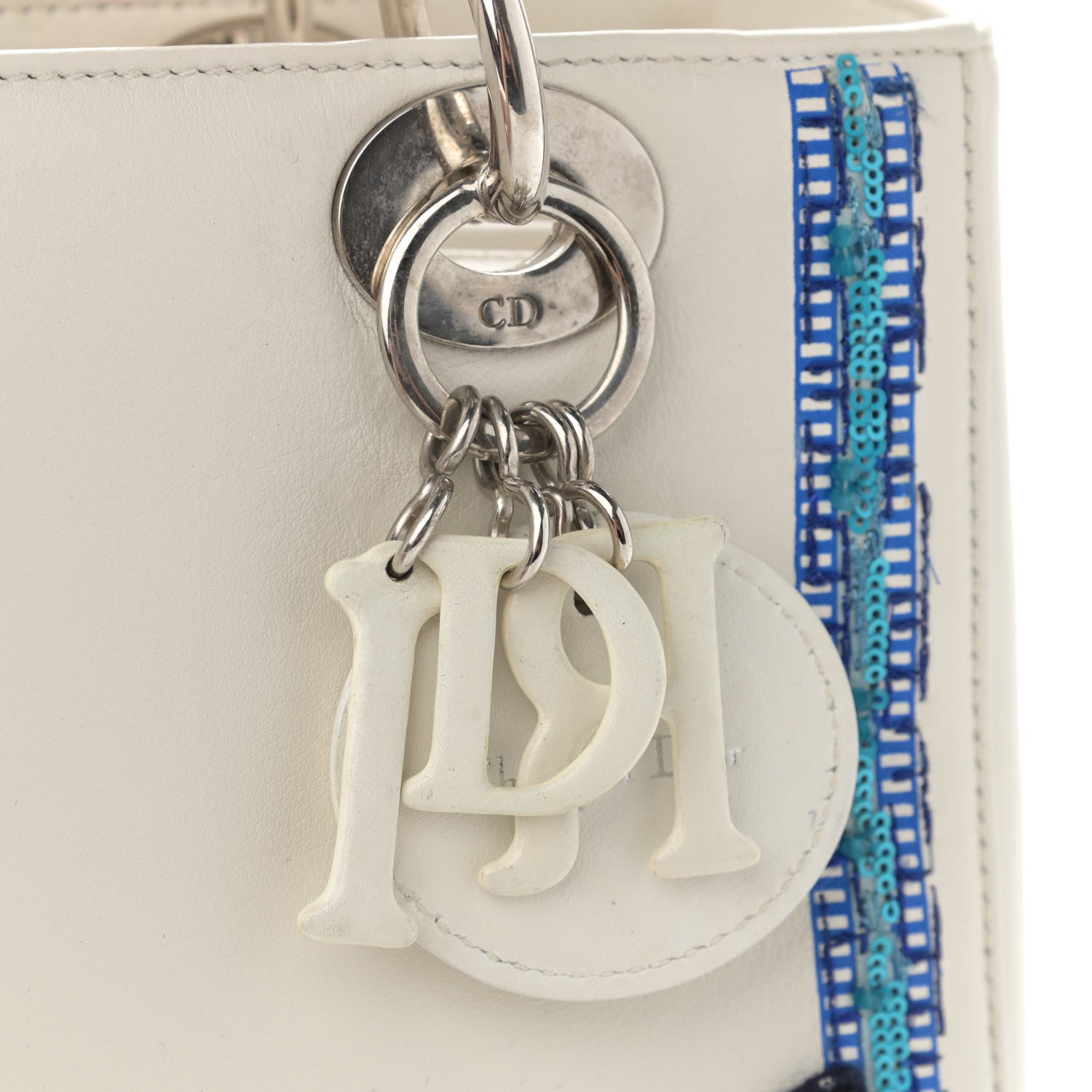 Christian Dior Smooth Calfskin Embroidered Medium Lady Dior White Multicolor 11 of 14