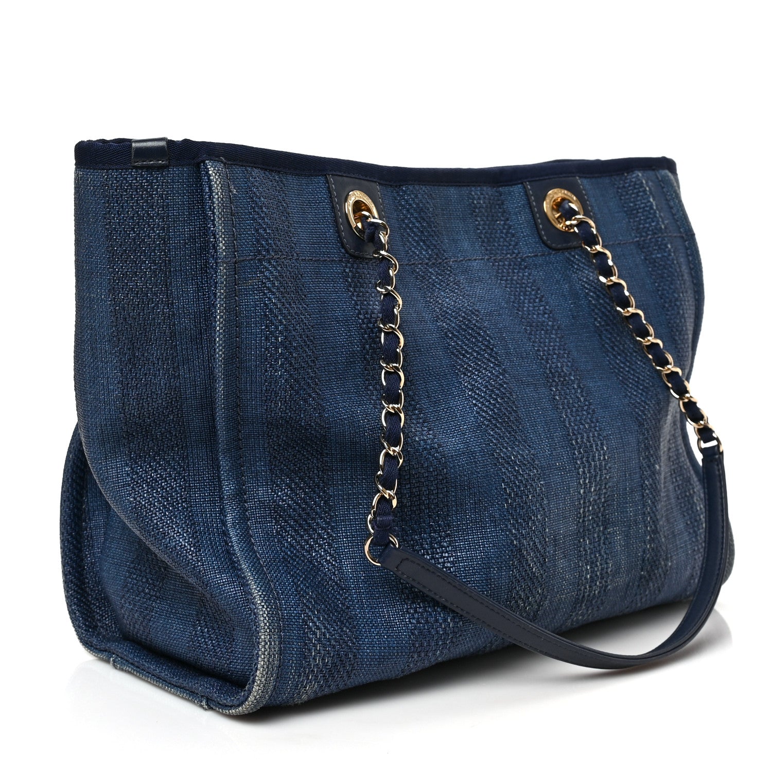 Chanel Mixed Fibers Striped Small Deauville Tote Navy Blue 3 of 9