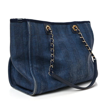 Chanel Mixed Fibers Striped Small Deauville Tote Navy Blue 3 of 9