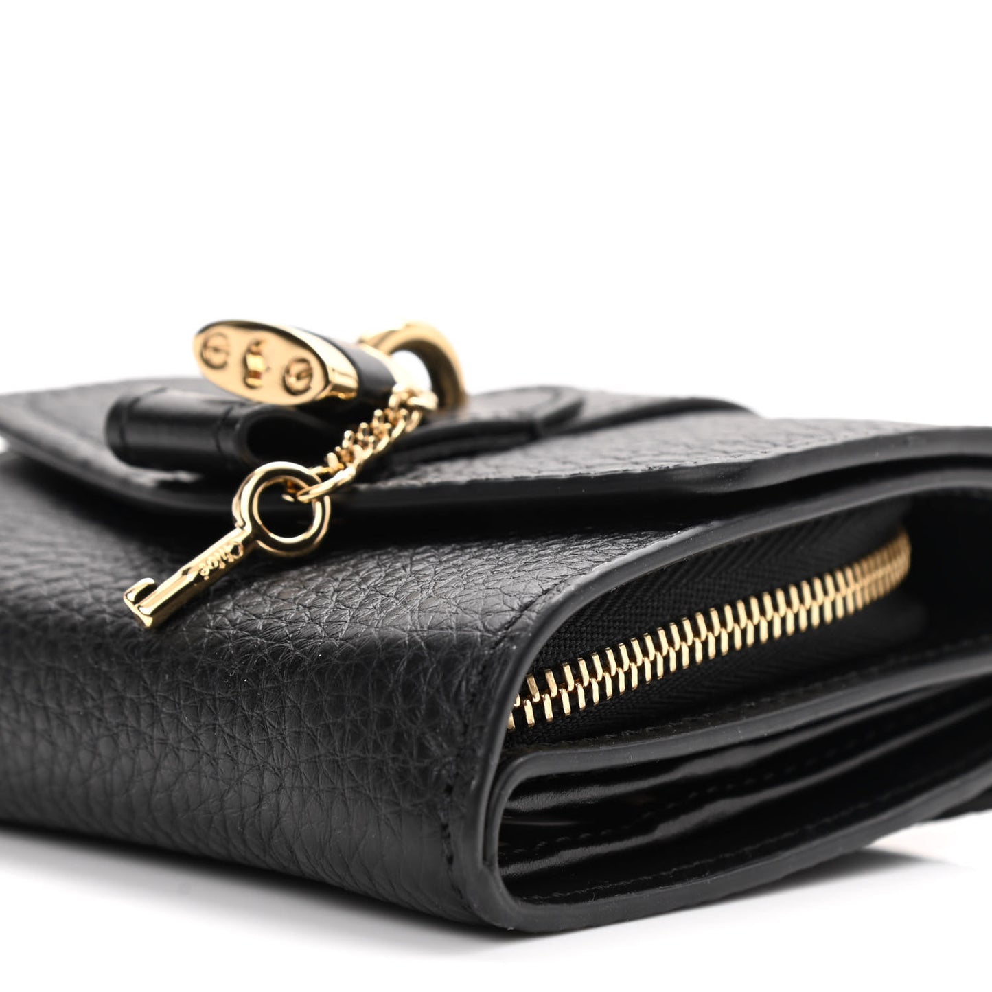 Grained Calfskin Small Aby Tri-Fold Wallet Black