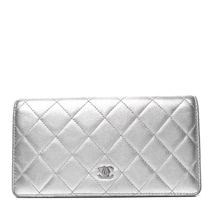 Chanel Metallic Calfskin Quilted Yen Wallet Dark Silver 1 of 12