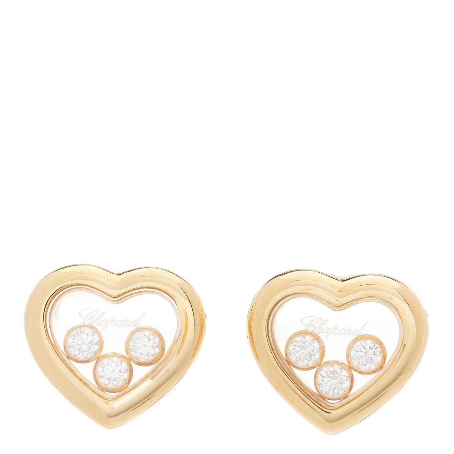 18K Yellow Gold 3 Happy Diamonds Icons Heart Earrings