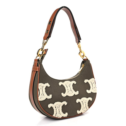 Celine Cotton Gabardine Bouclette Embroidered Medium Strap Ava Triomphe Shoulder Bag Khaki Tan 3 of 8