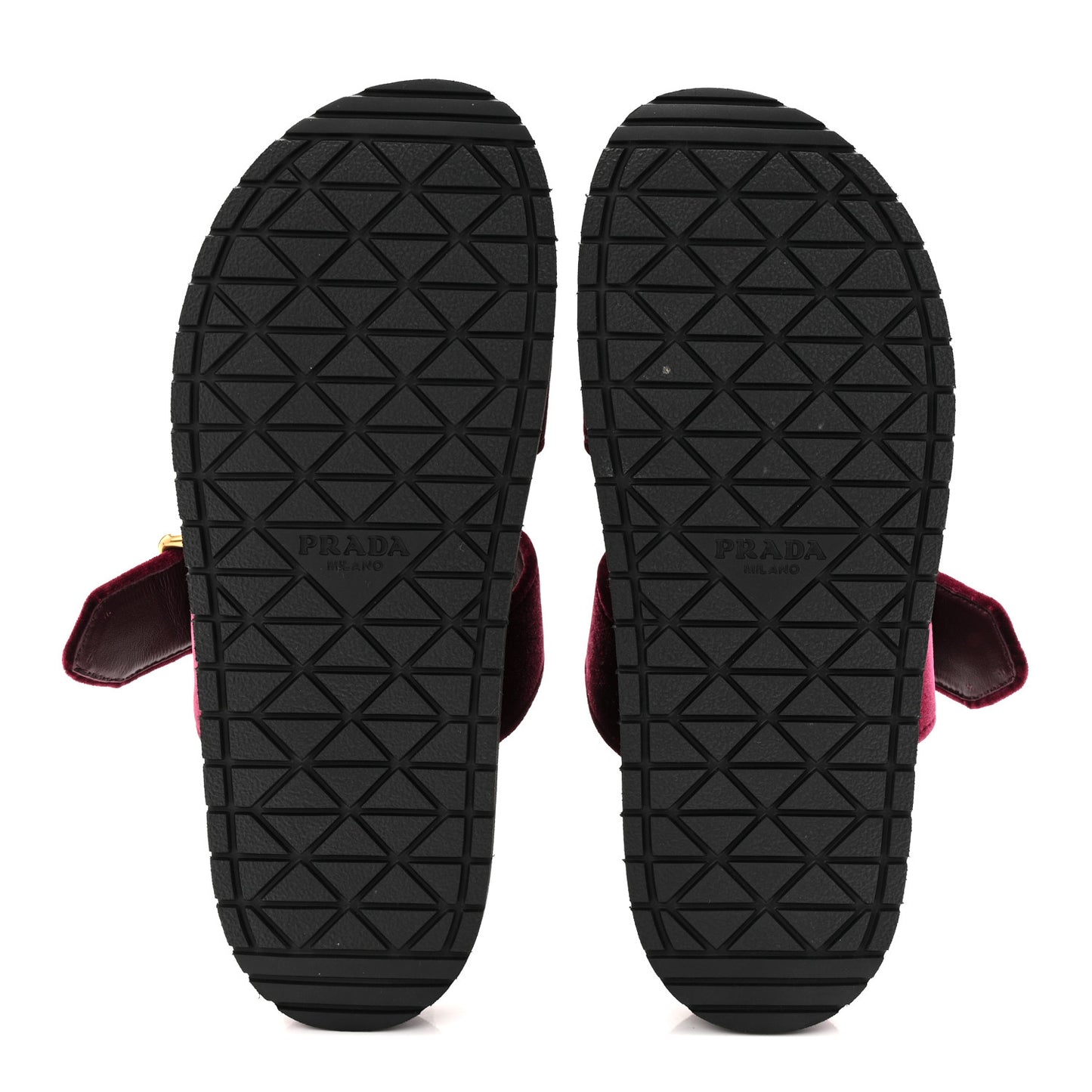 Velvet Metal Triangle Logo Womens Double Buckle 20mm Slide Sandals 37.5 Bordeaux