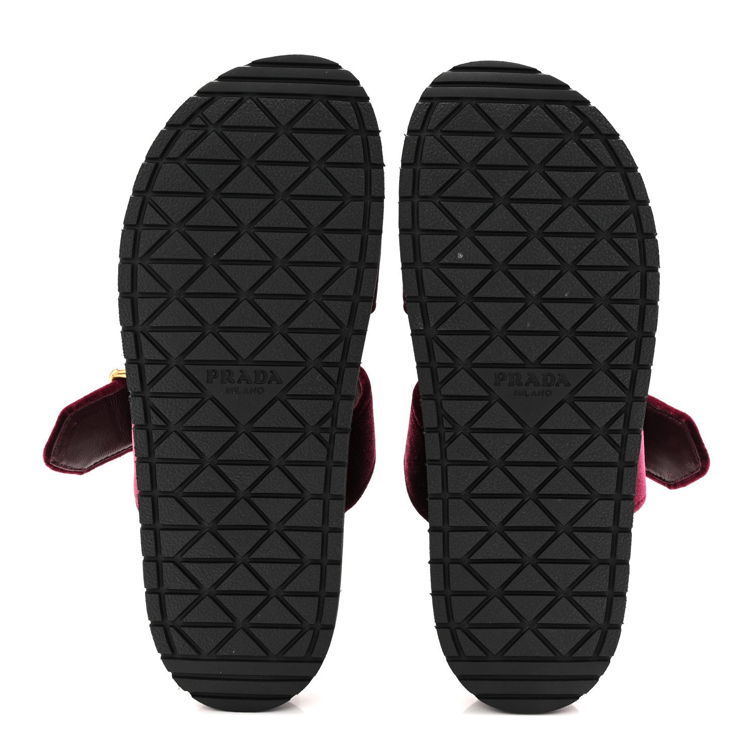 Prada Velvet Metal Triangle Logo Womens Double Buckle 20mm Slide Sandals 37.5 Bordeaux 6 of 10