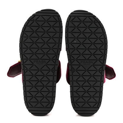 Prada Velvet Metal Triangle Logo Womens Double Buckle 20mm Slide Sandals 37.5 Bordeaux 6 of 10