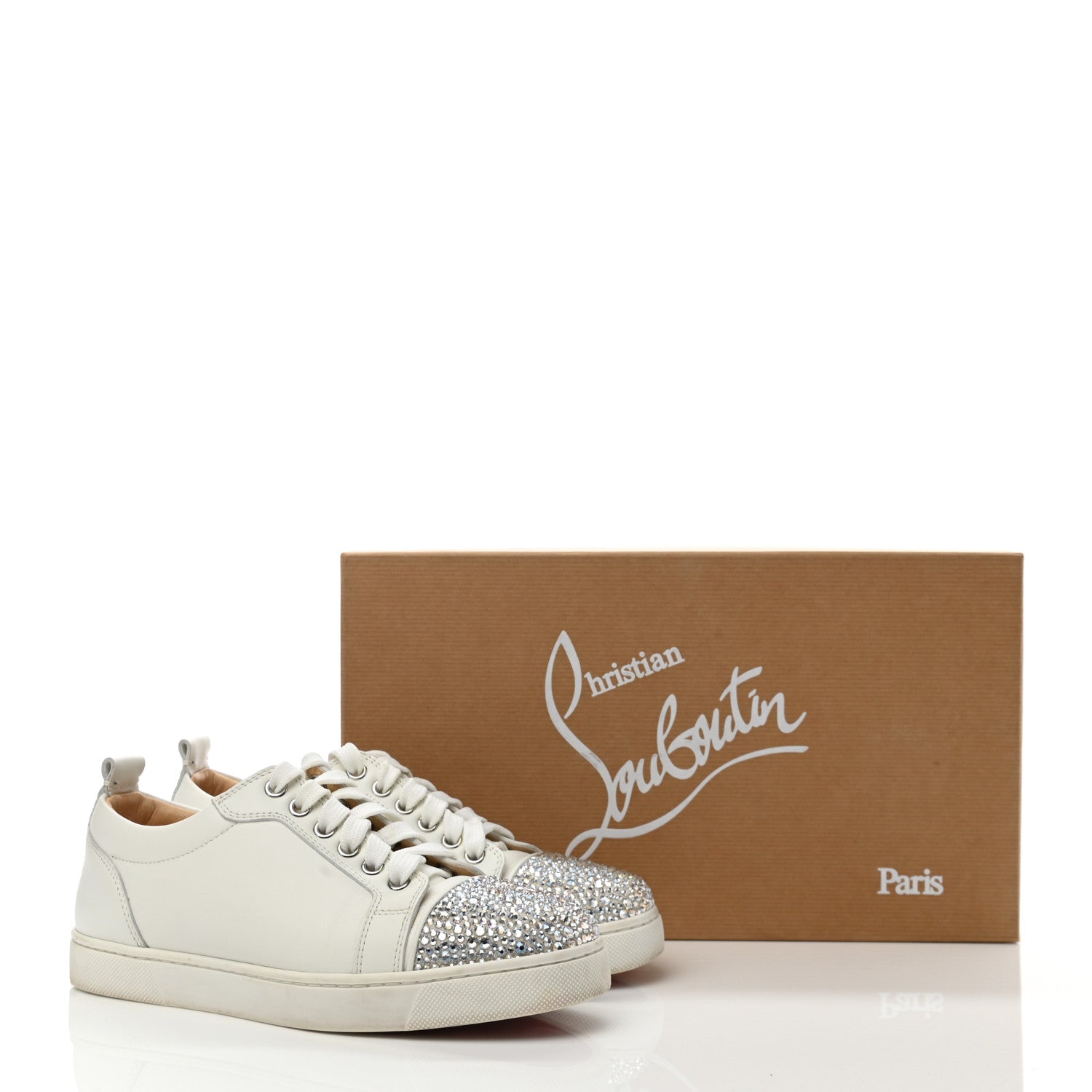 Christian Louboutin Calfskin Strass Junior Flat Sneakers 35.5 Version Latte 9 of 9