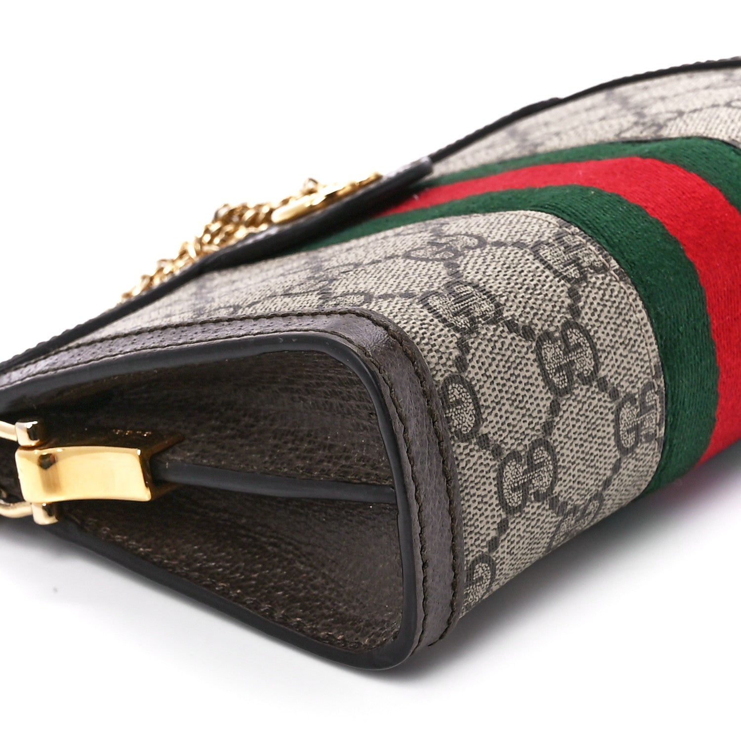 Gucci GG Supreme Monogram Textured Dollar Calfskin Web Mini Ophidia Chain Shoulder Bag Beige Ebony New Acero 11 of 12