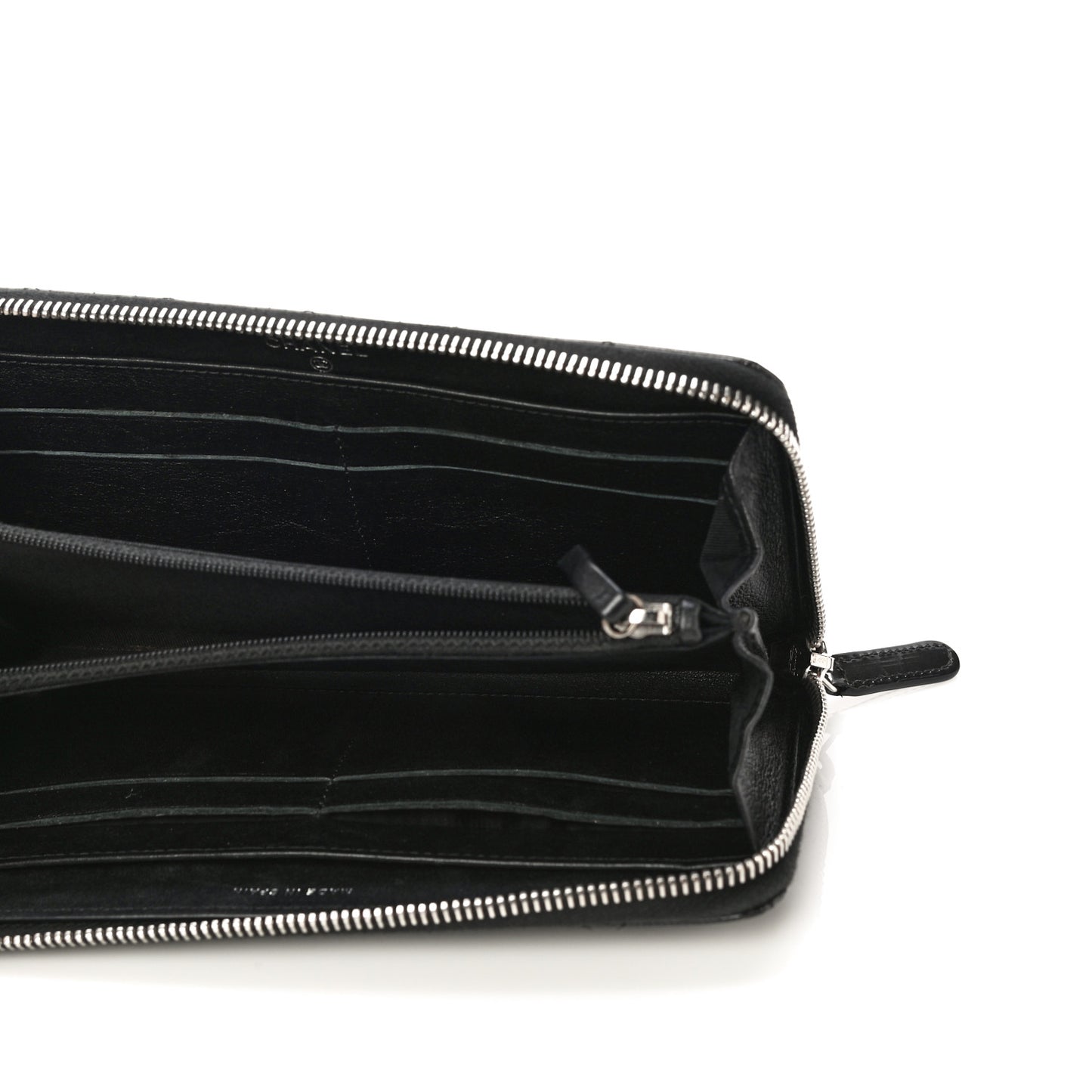 Striated Patent Zip Around Wallet Black