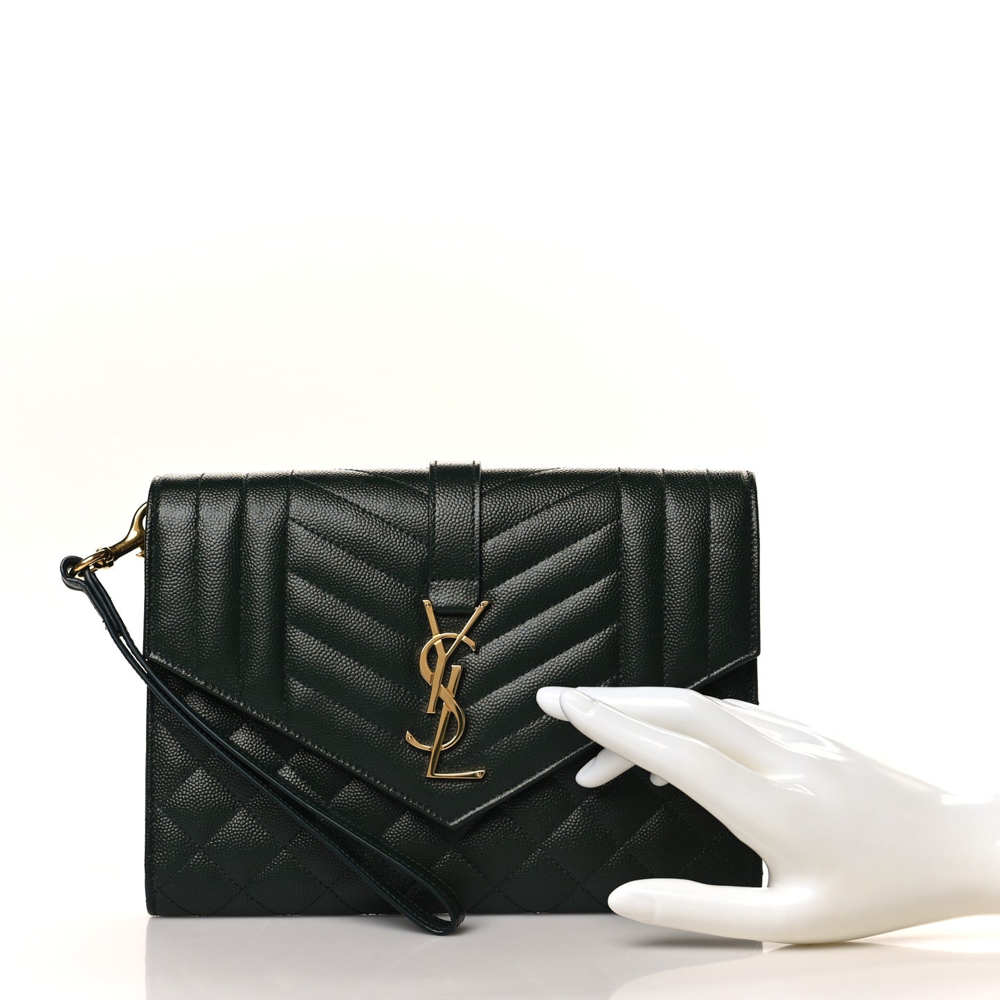 Grain De Poudre Textured Mixed Matelasse Triquilt Monogram Clutch Vert Fonce