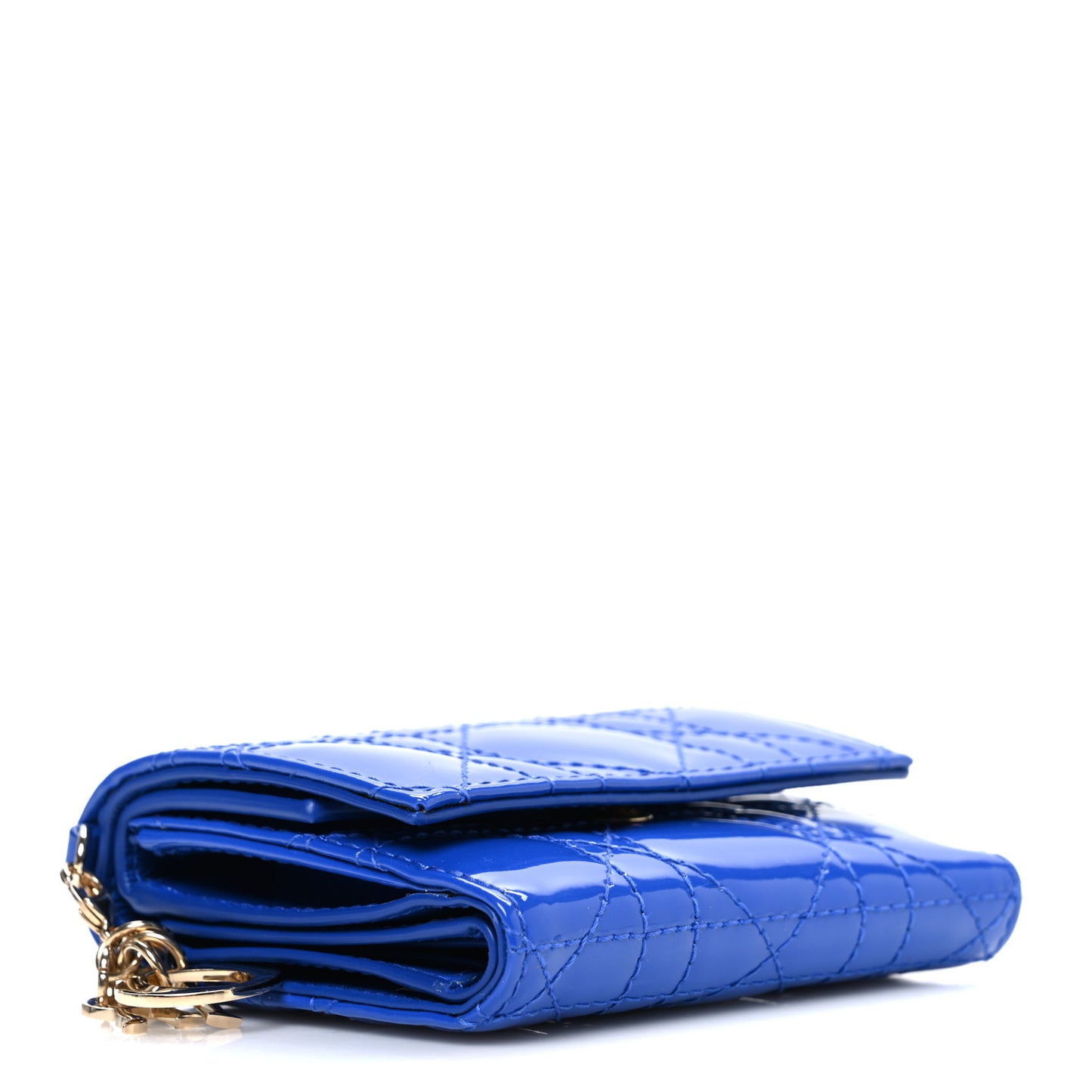 Patent Cannage Lady Dior Lotus Wallet Blue