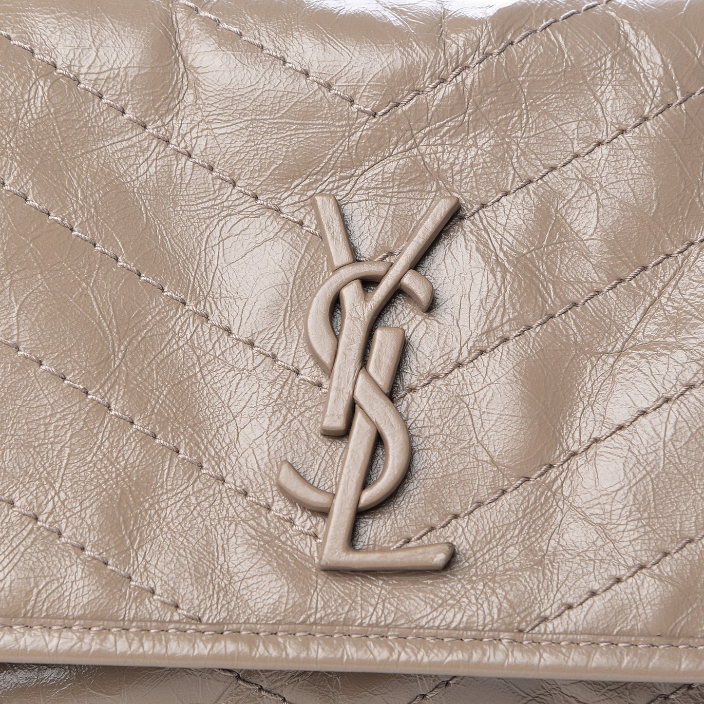 Crinkled Calfskin Matelasse Monogram Medium Niki Chain Satchel Light Taupe