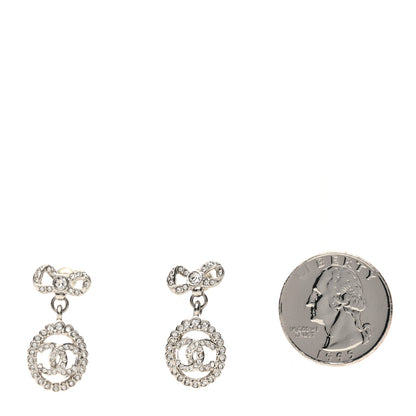 Chanel Crystal CC Bow Round Drop Earrings Silver 2 of 5