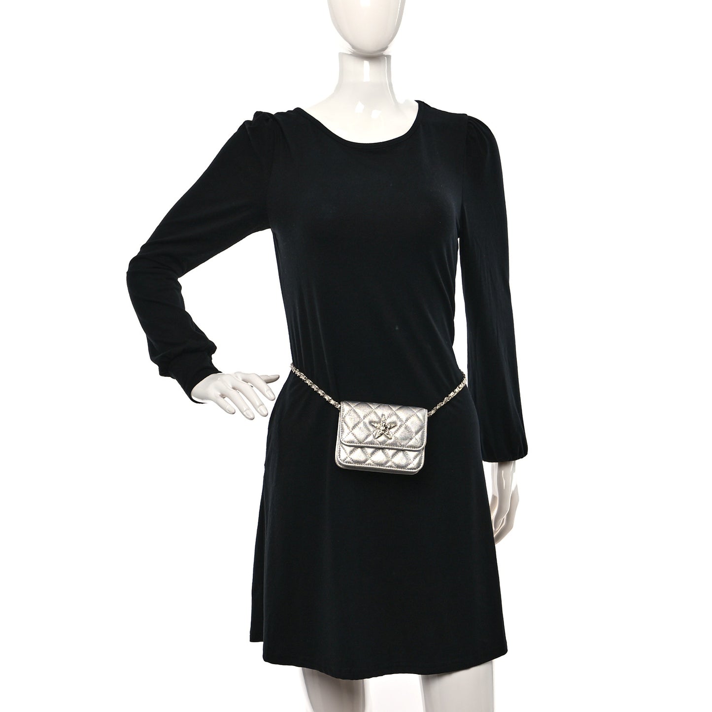 Metallic Goatskin Quilted Star Flap Waist Belt Bag Silver