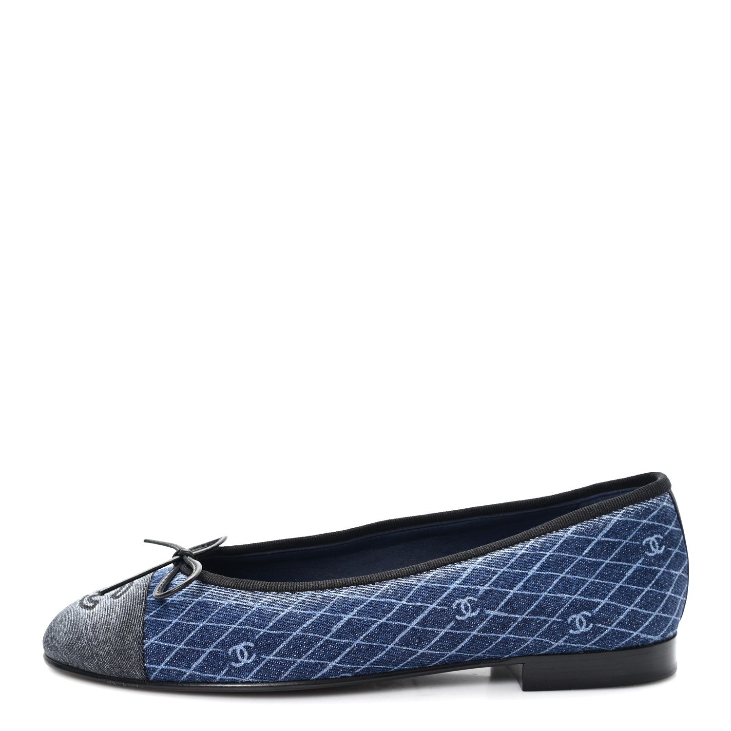 Chanel Denim Printed Quilt CC Cap Toe Ballerina Flats 37 Navy Blue Dark Grey 1 of 10