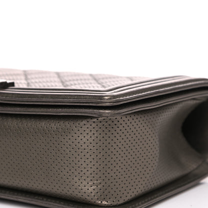 Chanel Metallic Lambskin Perforated New Medium Boy Flap Dark Silver 7 of 10