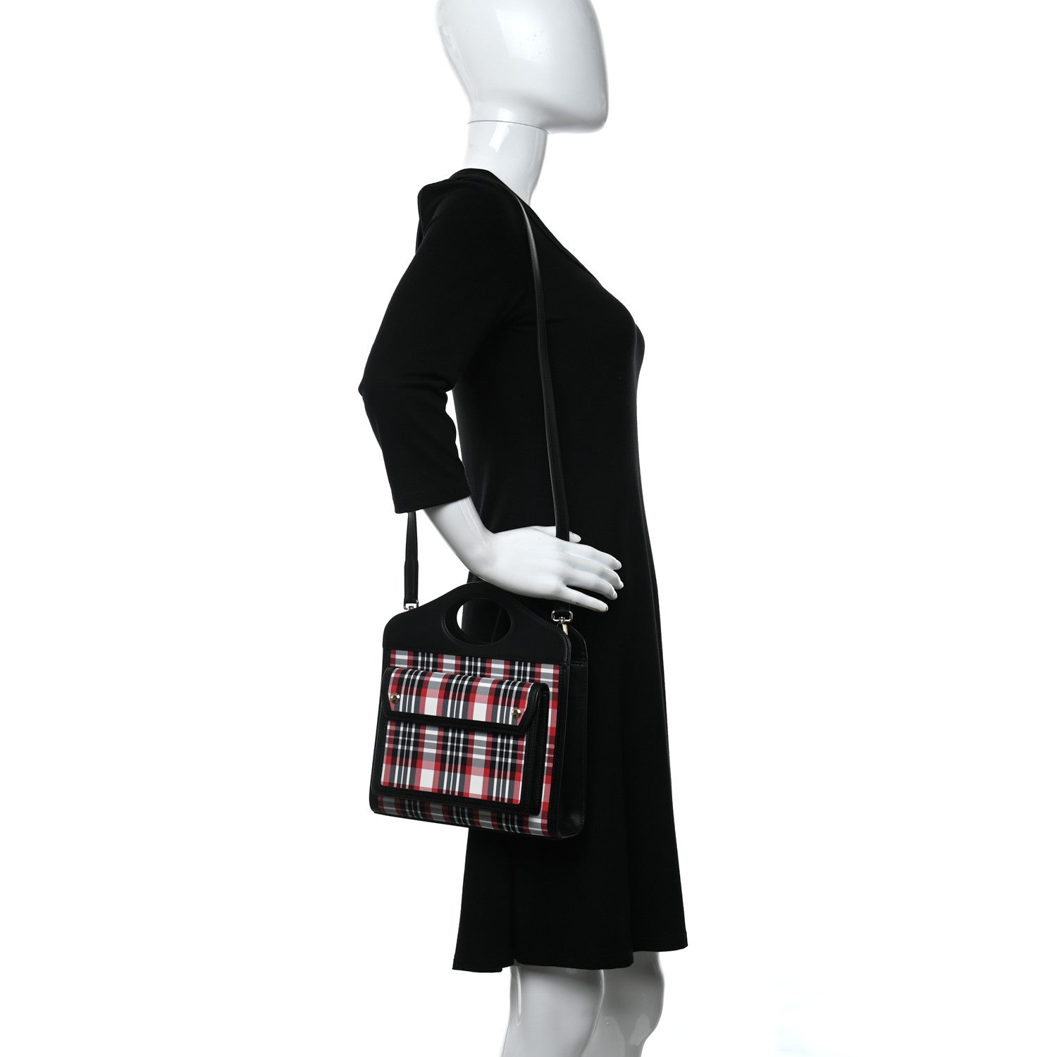 Burberry Calfskin Nylon Tartan Mini Pocket Bag Bright Red 2 of 8