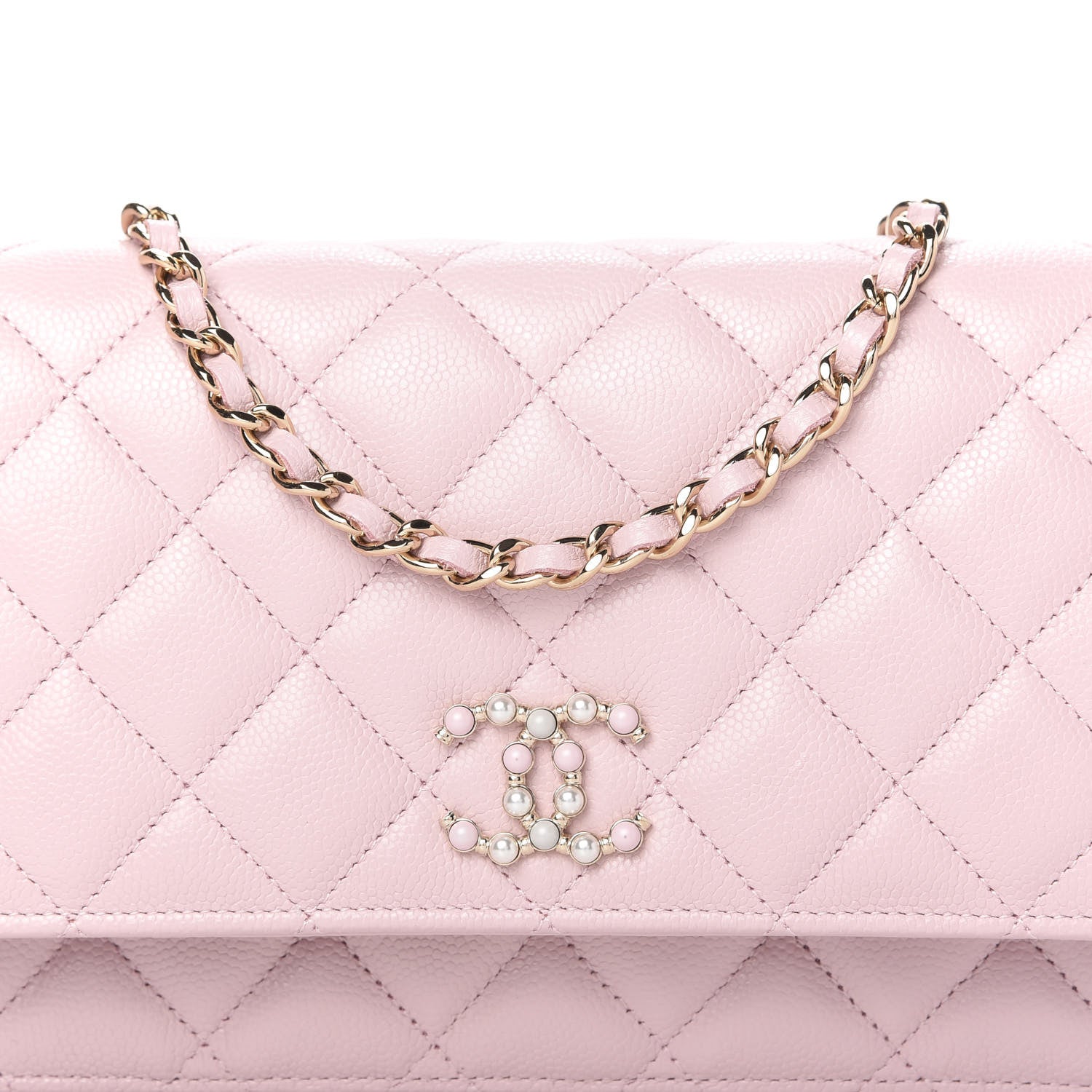 Chanel Caviar Quilted Coco Candy Wallet On Chain WOC Light Pink 11 of 12