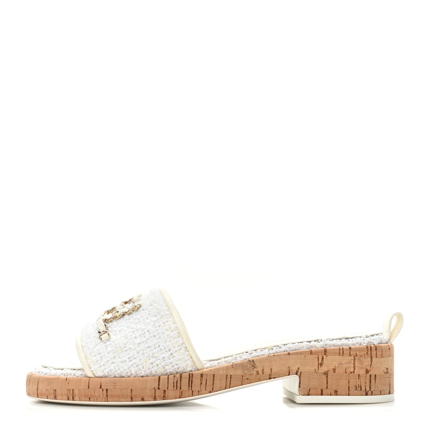 Tweed Cork CC Chain Mule Sandal 36.5 White