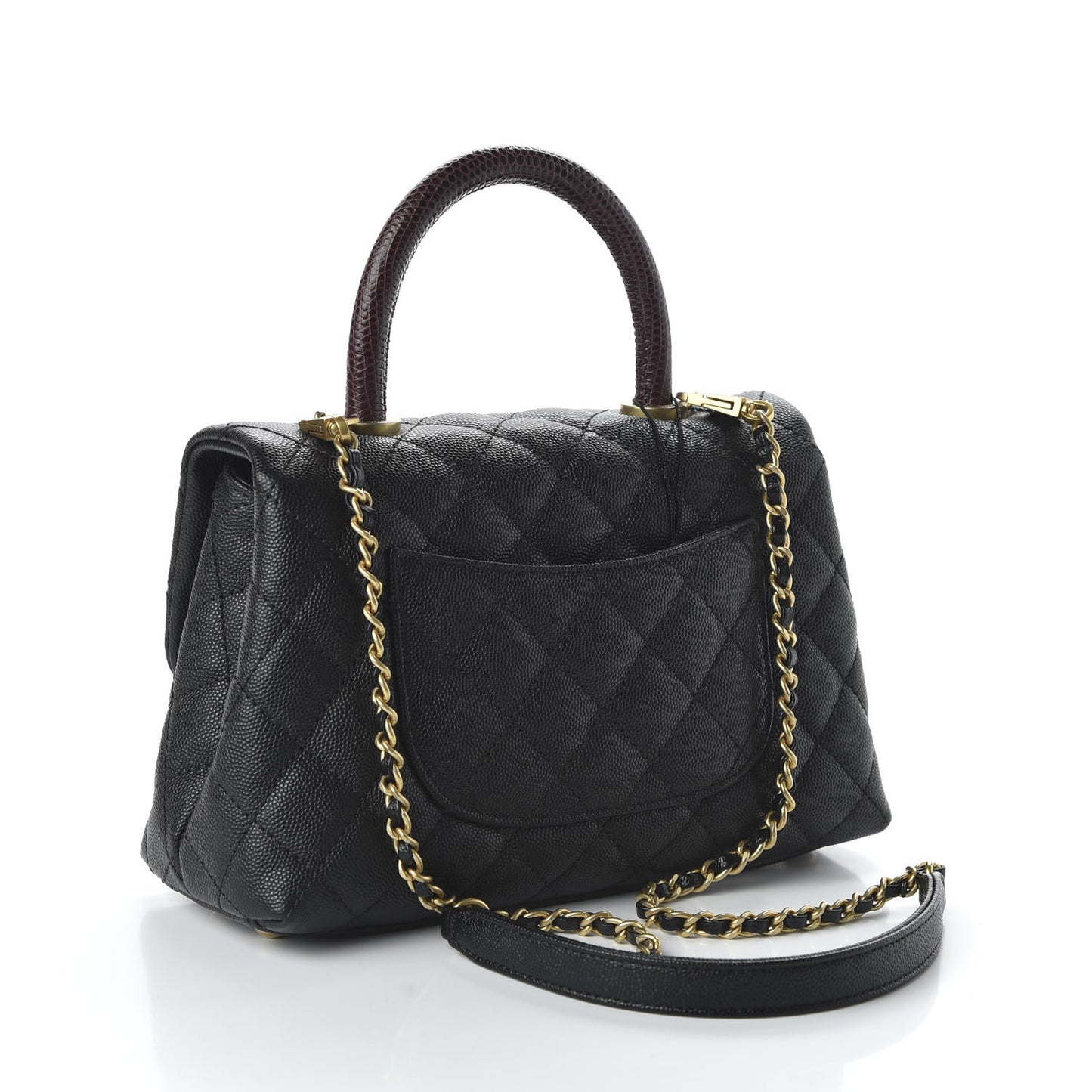 Caviar Lizard Quilted Mini Coco Handle Flap Black