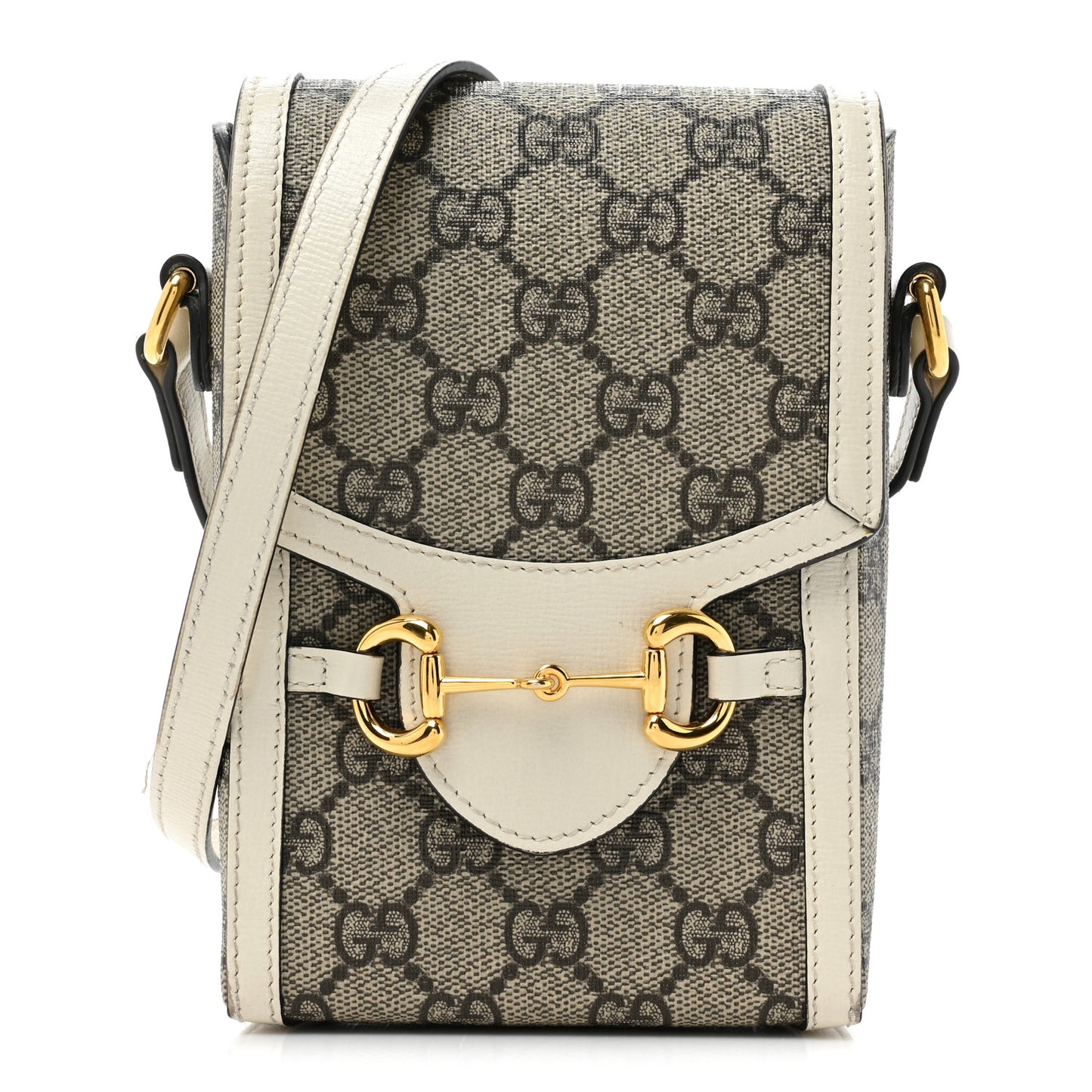 GG Supreme Monogram Azalea Calfskin Mini Horsebit 1955 Crossbody Bag Beige Ebony Mystic White
