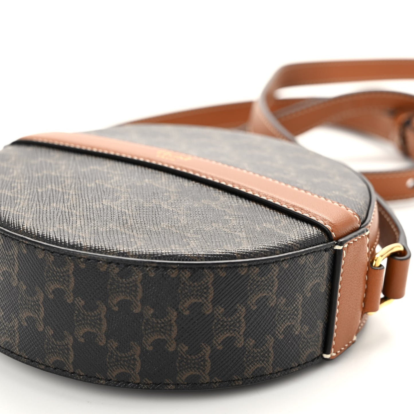 Lambskin Triomphe Canvas Round Purse On Strap Black Tan