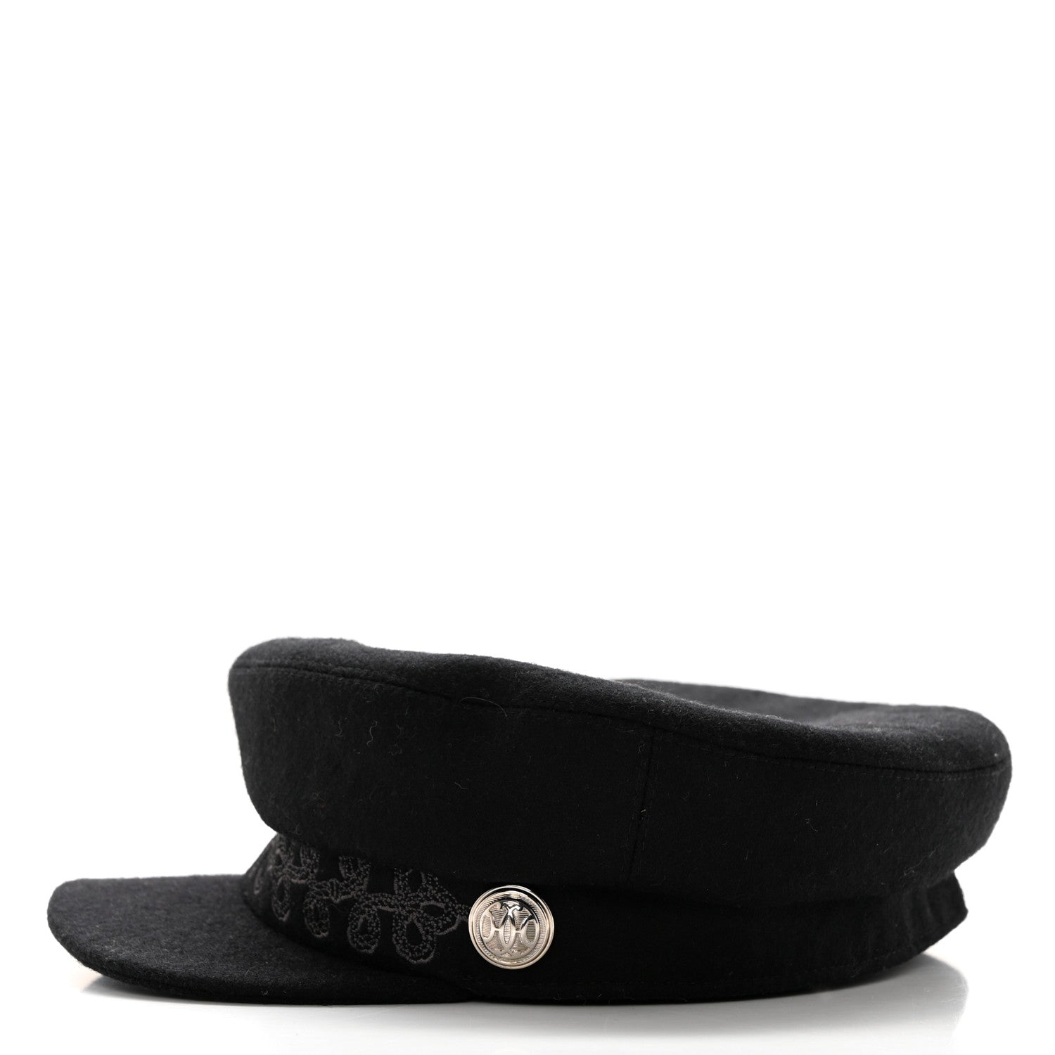 Hermes Wool Flannel Embroidered Womens Cabourg En Finesse Cap 57 Black 4 of 9
