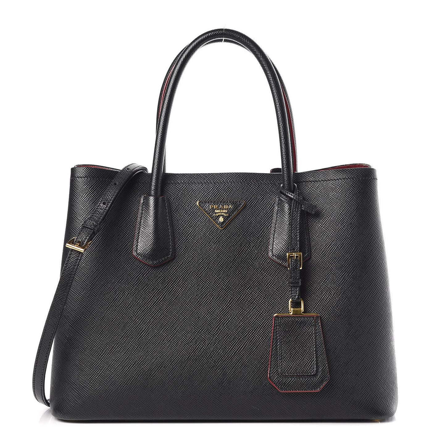 Saffiano Cuir Medium Double Bag Black Fuoco