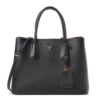Prada Saffiano Cuir Medium Double Bag Black Fuoco 1 of 21