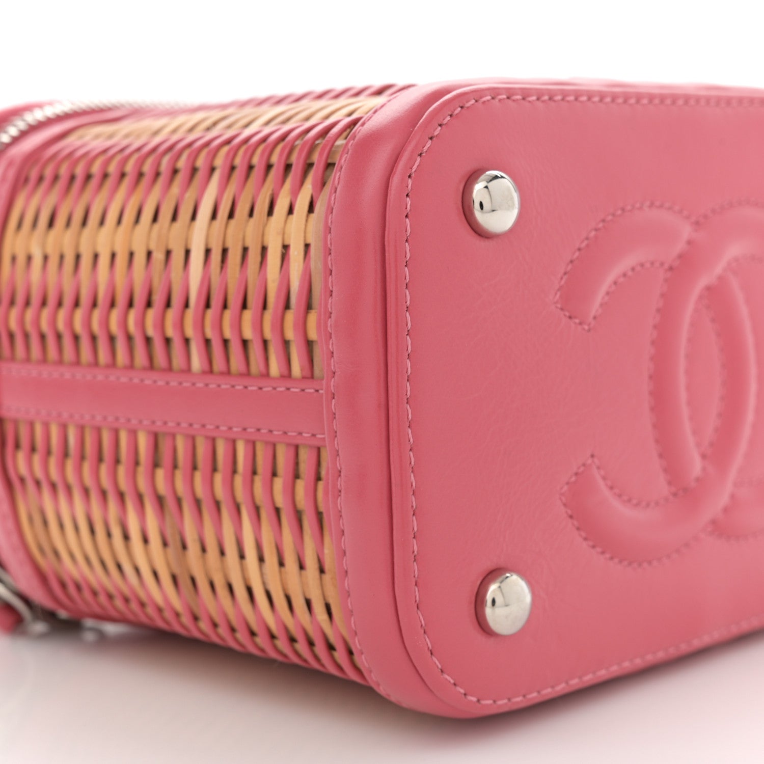 Chanel Calfskin Raffia Small Take Away Vanity Case Bag Pink Beige 9 of 10