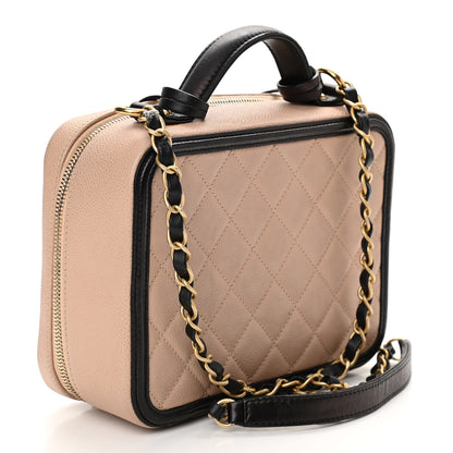 Chanel Caviar Quilted Medium CC Filigree Vanity Case Beige Black 3 of 14