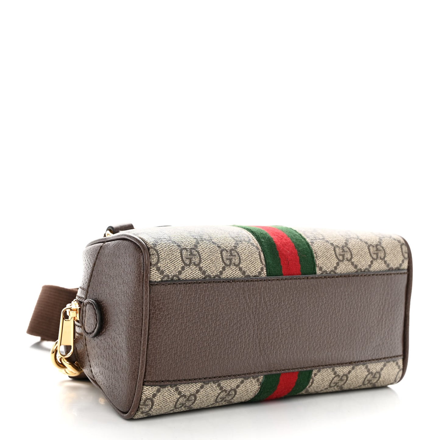 GG Supreme Monogram Textured Dollar Calfskin Web Mini Ophidia Top Handle Bowler Bag Beige Ebony New Acero