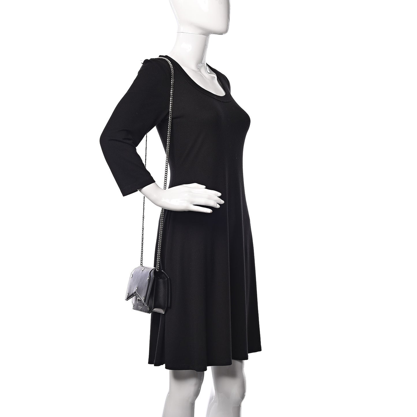 Calfskin Cross Embellished Bow Cut Chain Bag Black