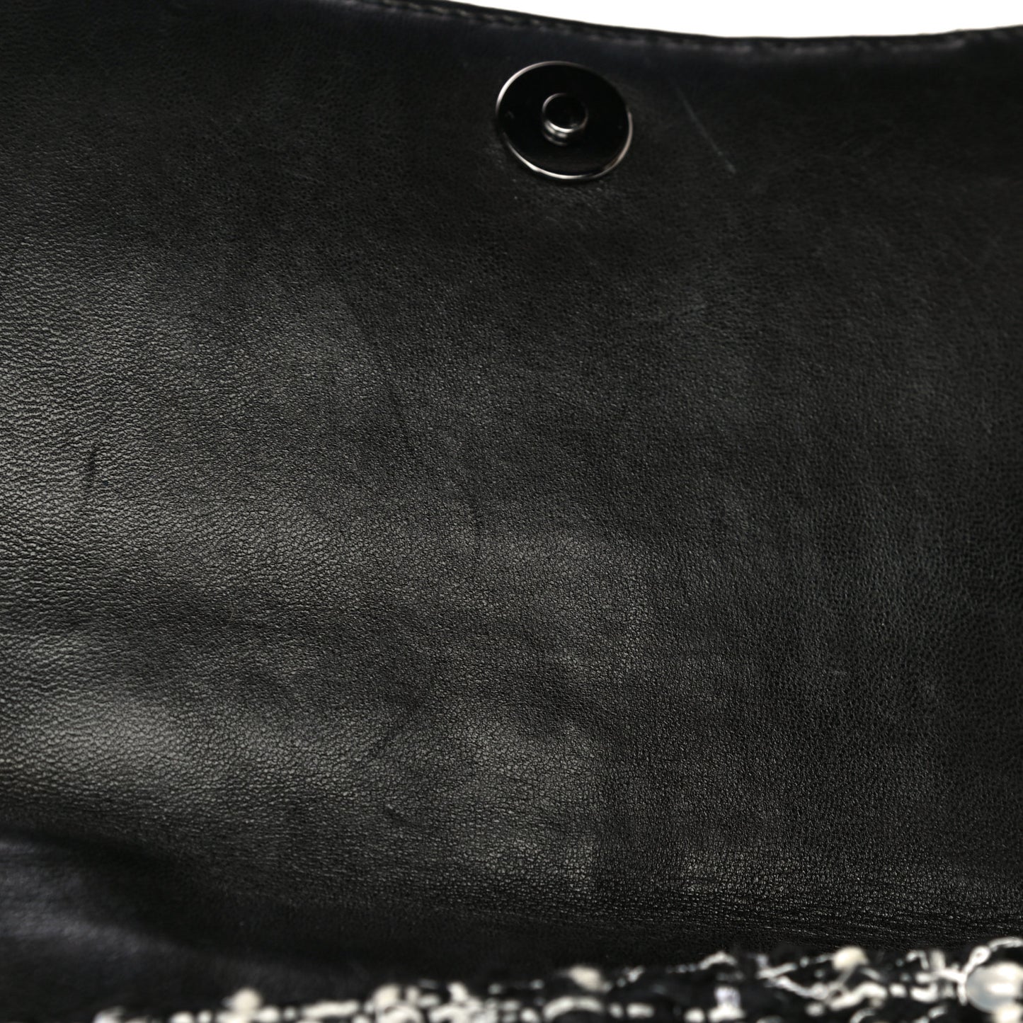 Sequin Tweed Single Flap Ecru Black