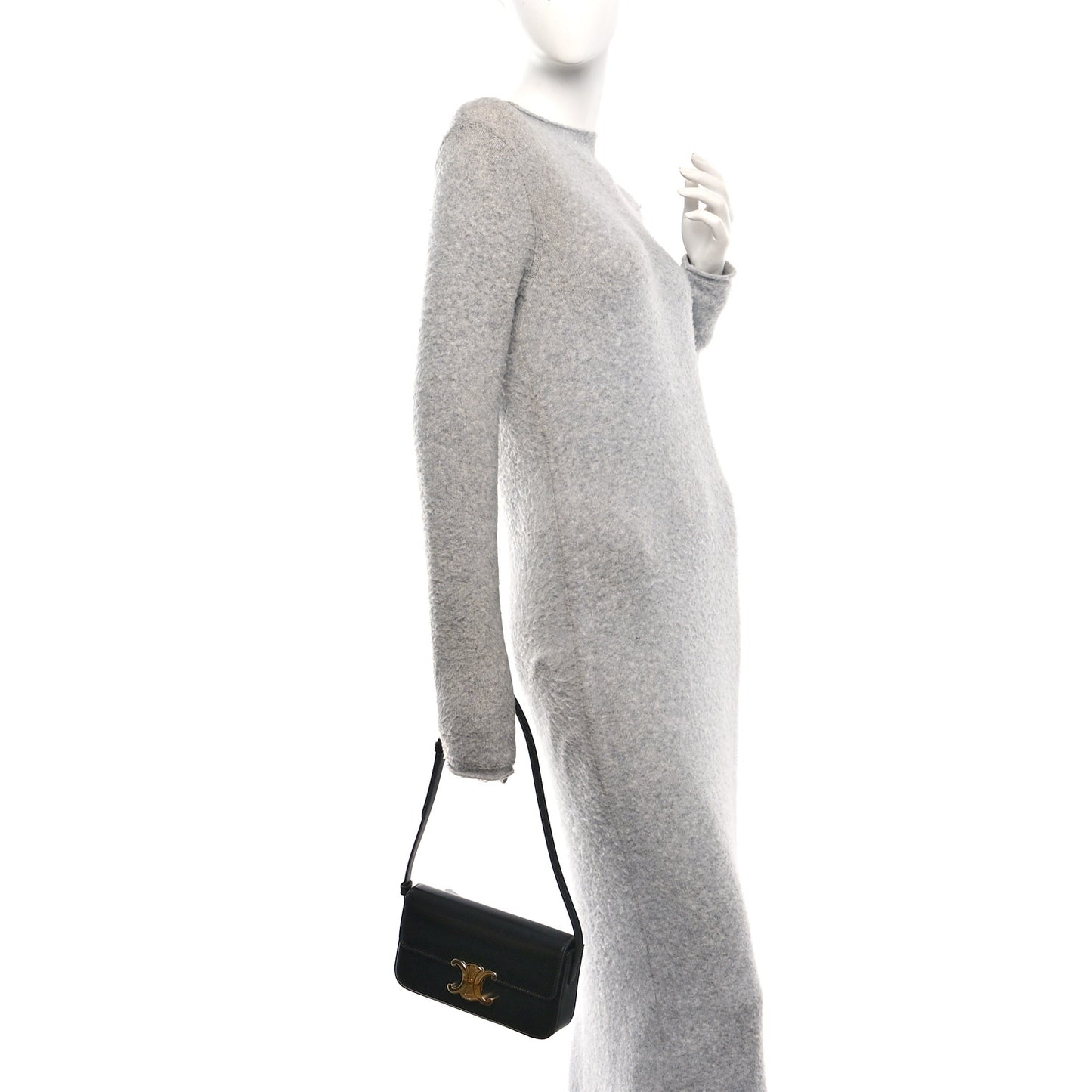 Shiny Calfskin Triomphe Shoulder Bag Black