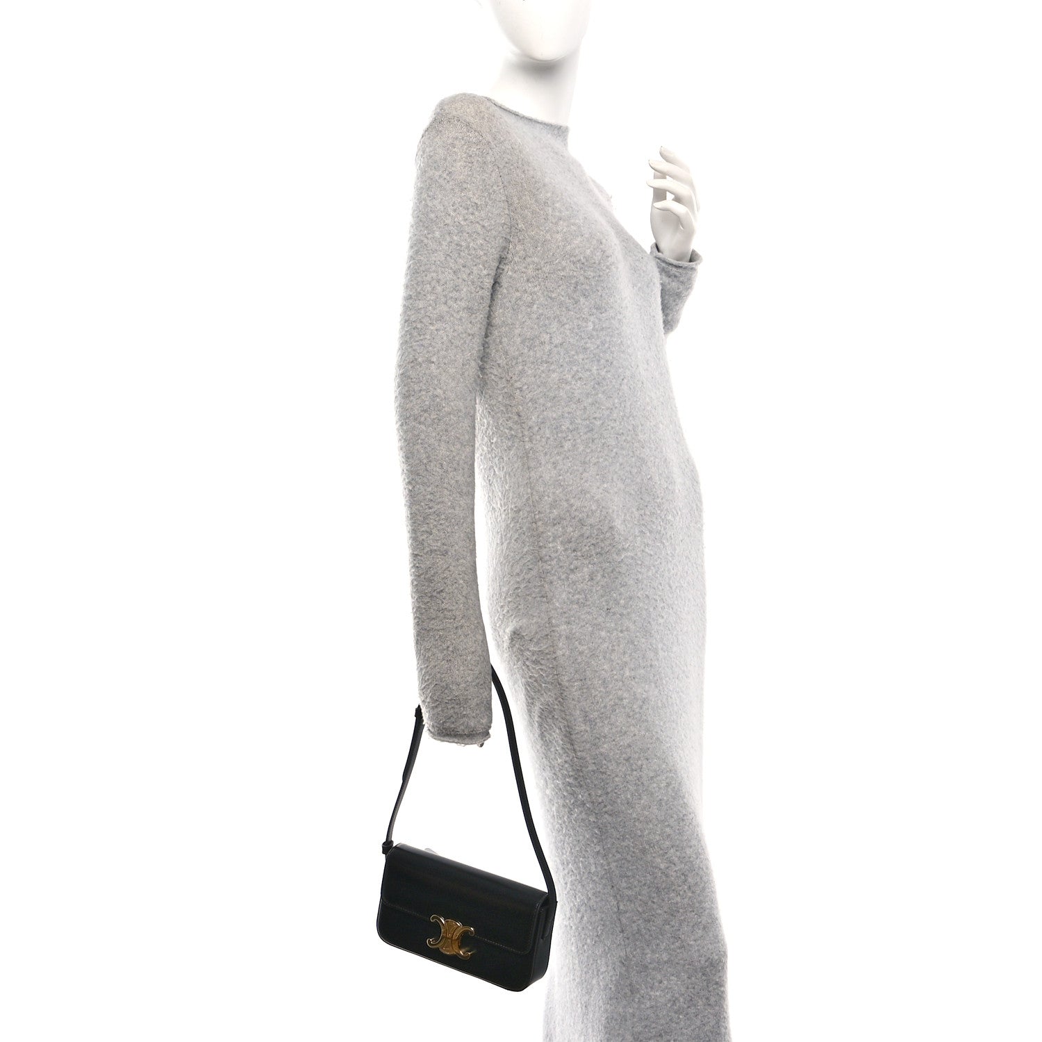 Celine Shiny Calfskin Triomphe Shoulder Bag Black 2 of 9