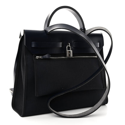 Hermes Military Toile Vache Hunter Herbag Zip PM 31 Black Bleu Indigo 3 of 10