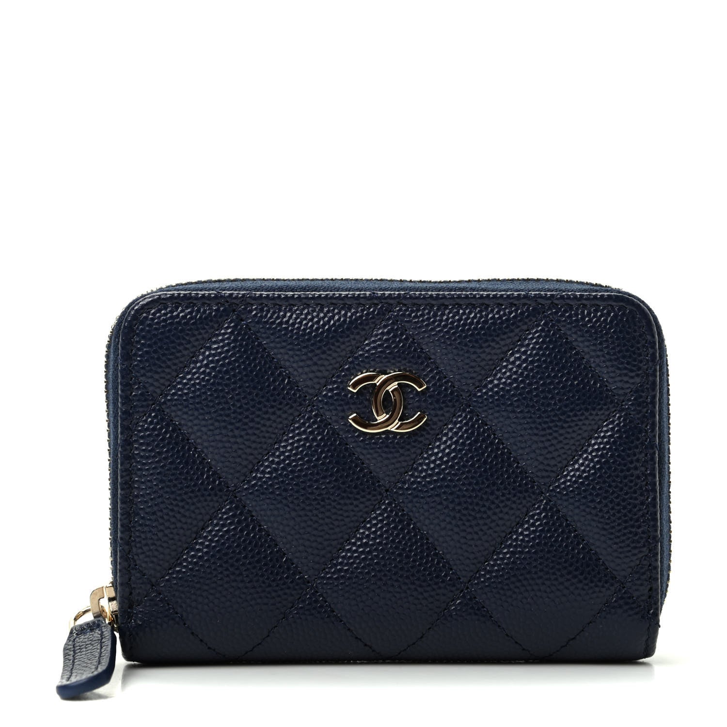 Chanel Caviar Quilted Zip Card Holder Navy 1 of 8