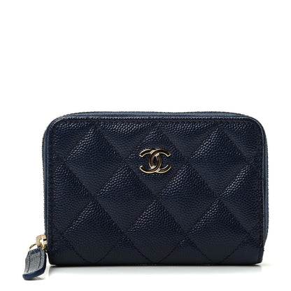 Chanel Caviar Quilted Zip Card Holder Navy 1 of 8