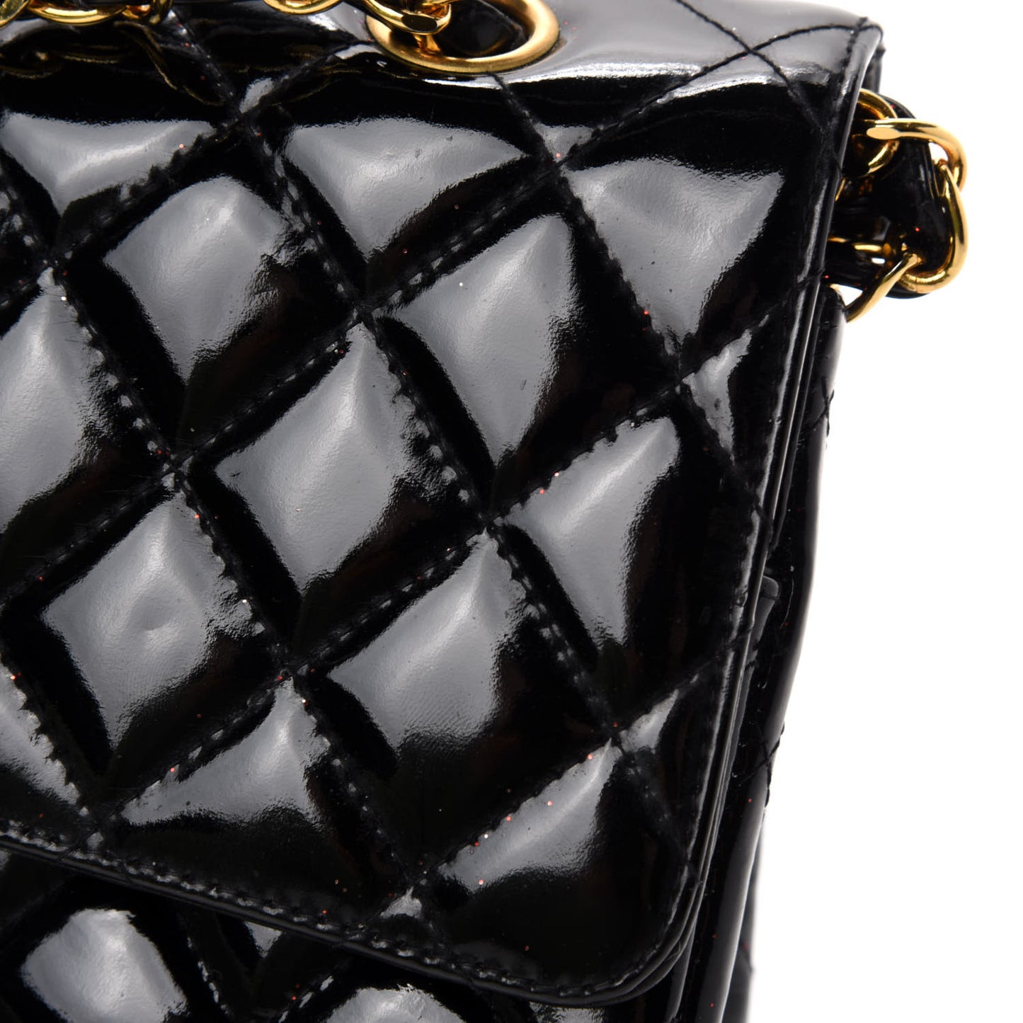 Patent Quilted Medium Double Flap Black