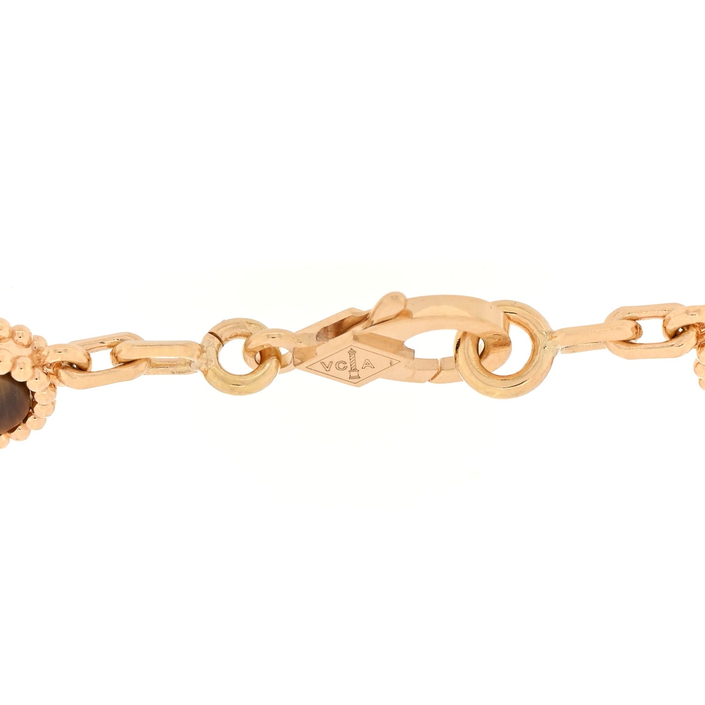 18K Yellow Gold Tiger Eye 5 Motifs Vintage Alhambra Bracelet