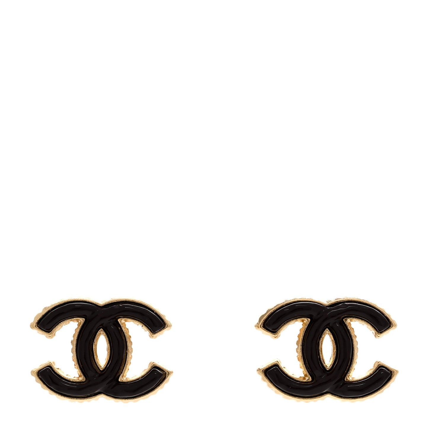 Metal Enamel CC Earrings Gold Brown