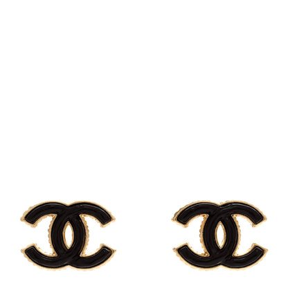 Chanel Metal Enamel CC Earrings Gold Brown 1 of 5