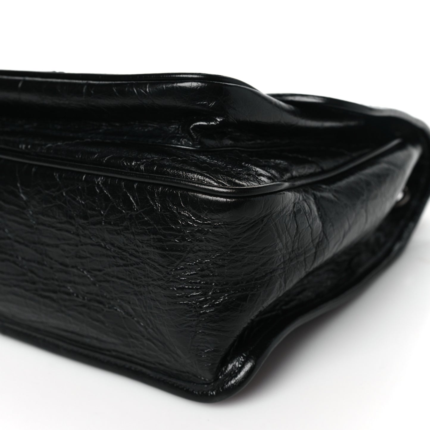 Crinkled Calfskin Matelasse Monogram Medium Niki Chain Satchel Black