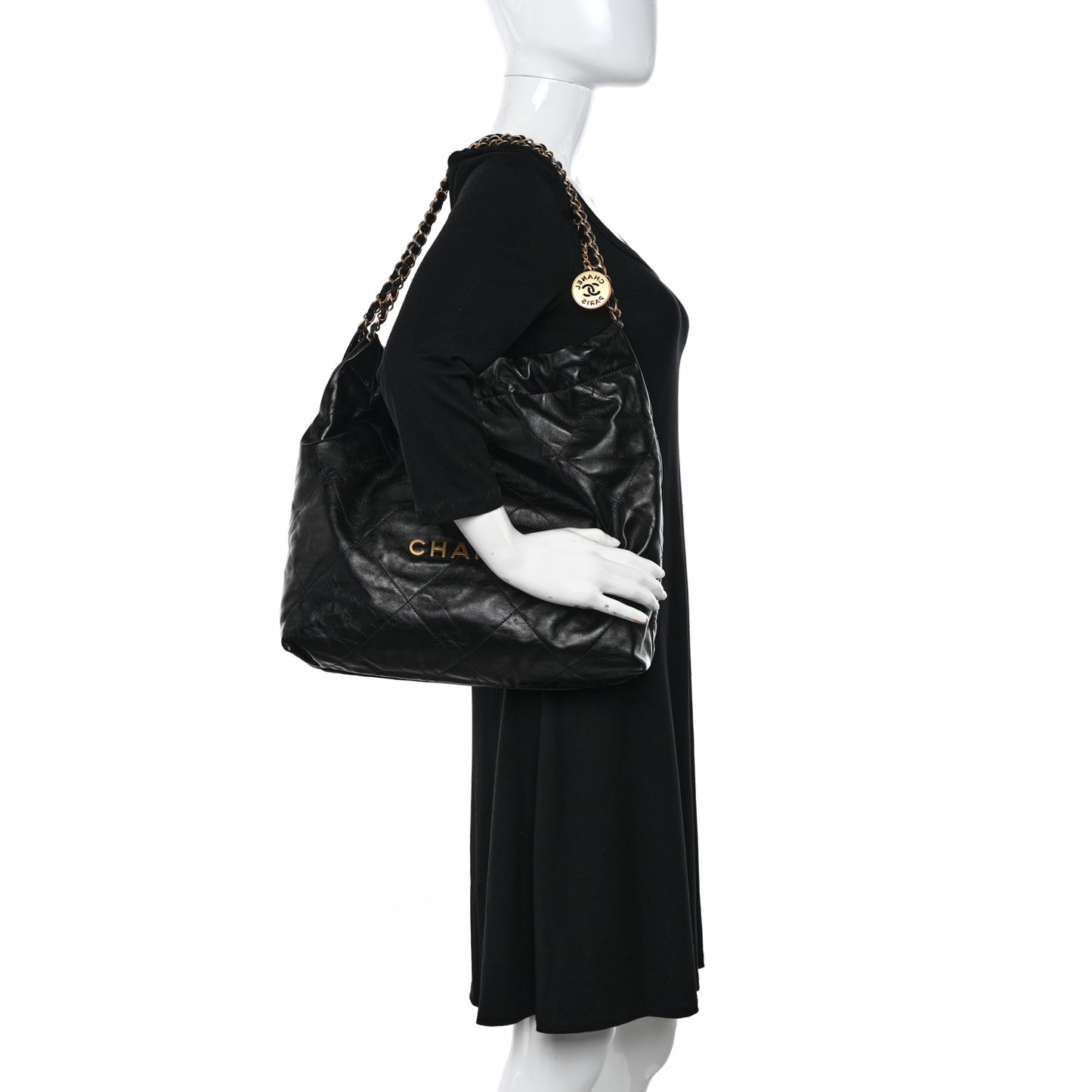 Shiny Calfskin Quilted Chanel 22 Black
