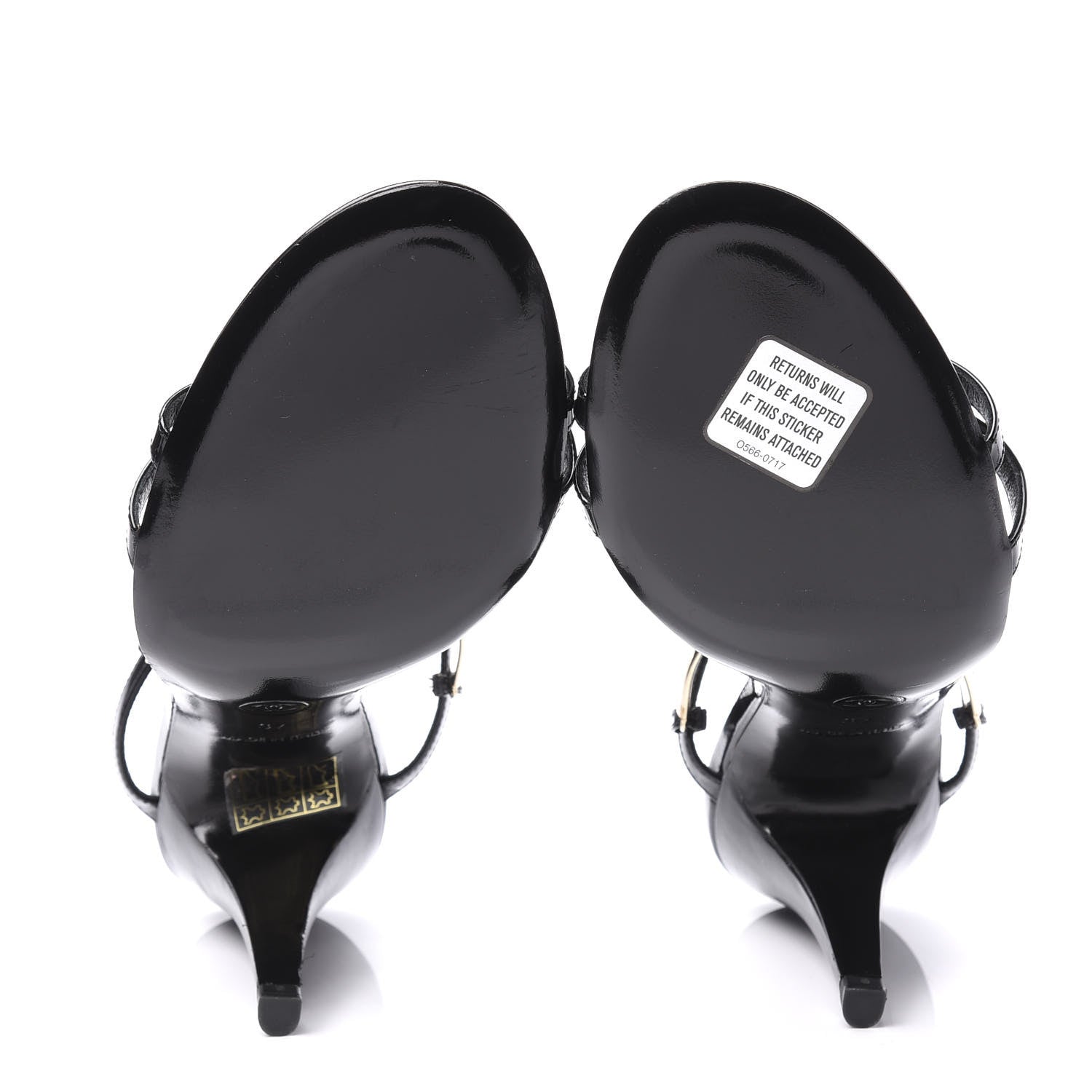 Chanel Patent CC Sandals 37 Black Gold 6 of 9